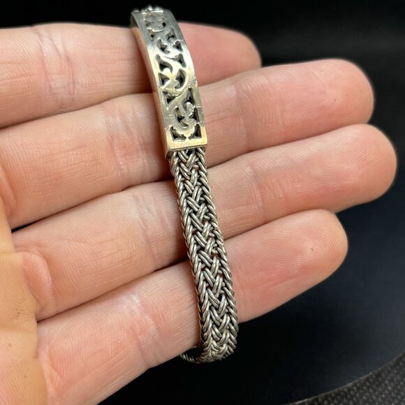 VTG Luis Hill Sterling Silver 925 Scroll Design ID Style Bracelet Woven Link 7" - Picture 4 of 12